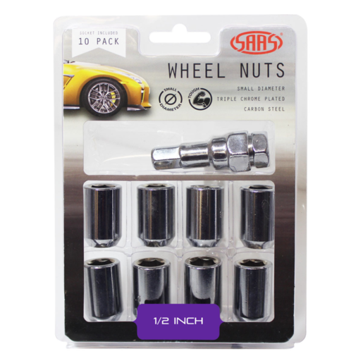 SAAS Wheel Nuts S/D Int Hex 1/2 Inc Key Chr 10Pk - 8330110