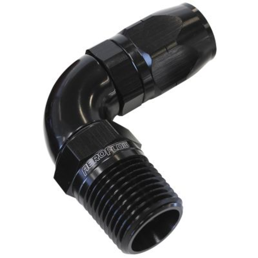 Aeroflow 90 Male NPT Full Flow Swivel Hose End 1/2" to -8AN - AF529-08-08BLK