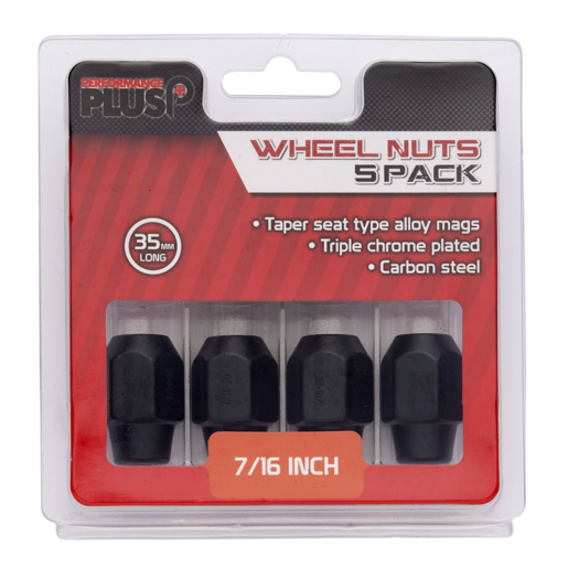 Performance Plus Wheel Nuts Acorn Taper 7/16 Black 35mm 5 pack - PP235205BC