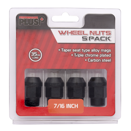 Performance Plus Wheel Nuts Acorn Bulge 7/16" Black 35mm 5 Pack - PP335305BC