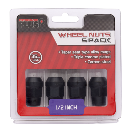 Performance Plus Wheel Nuts Acorn Bulge 1/2" Black 35mm long 5 Pack - PP335315BC