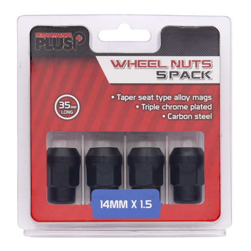 Performance Plus Wheel Nuts Acorn Bulge 14mm x 1.50 Black 35mm 5 pk - PP335395BC