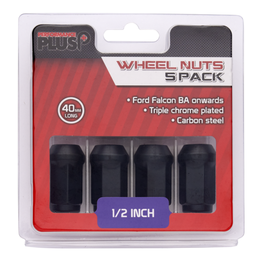 Performance Plus Wheel Nuts Flat Head Bulge 1/2" Black 40mm 5 pk - PP440915BC