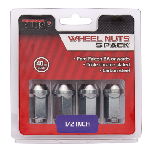 Performance Plus Wheel Nuts Flat Head Bulge 1/2" Chrome 40mm 5 pk - PP440915