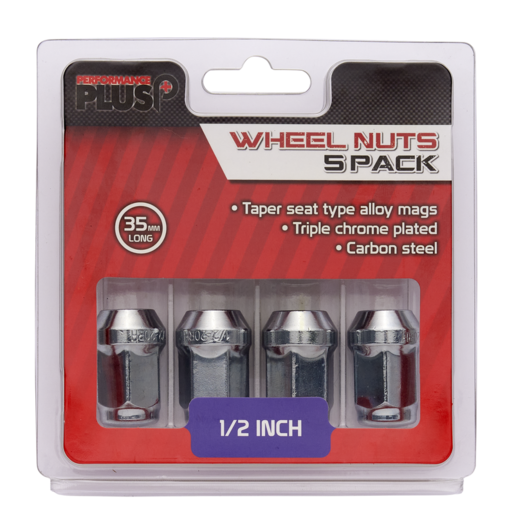 Performance Plus Wheel Nuts Flat Head Bulge 1/2" Chrome 35mm 5 pk - PP435915