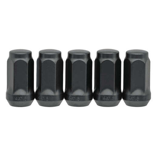 Performance Plus Wheel Nuts Flat Head Bulge 14mmX1.5 Black 45mm 5pk - PP445995B