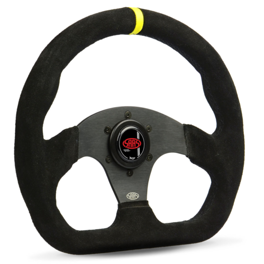SAAS 13" Steering Wheel Suede ADR Black Flat Bottom + Indicator - D1-SWB-F33