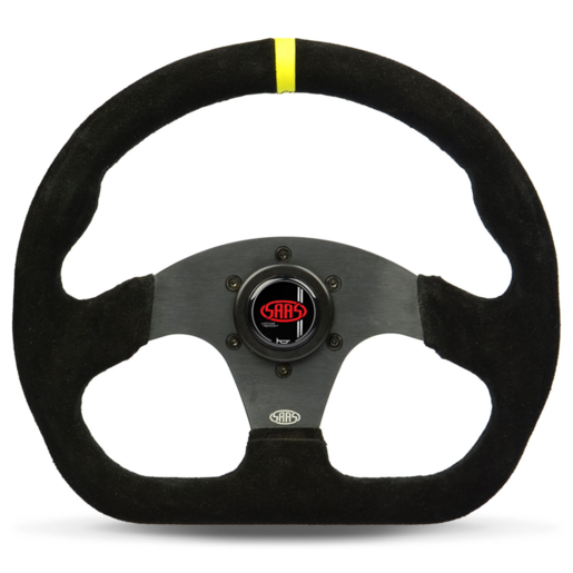 SAAS 13" Steering Wheel Suede ADR Black Flat Bottom + Indicator - D1-SWB-F33