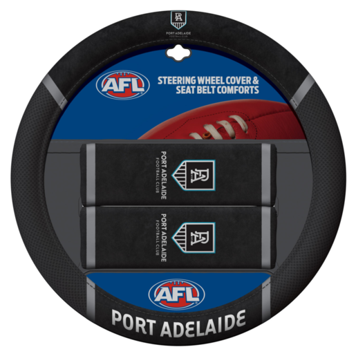 AFL Port Adelaide Power Steering Wheel and Seat Belt Comforts - ACAFLPOWACC