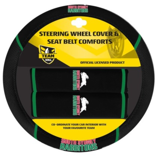 NRL Steering Wheel Cover and Seat Belt Cover Rabbitohs - ACNRLRABACC