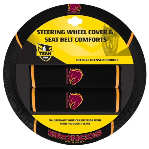 NRL Brisbane Broncos Steering Wheel Cover and Seat Belt Comforts - ACNRLBROACC