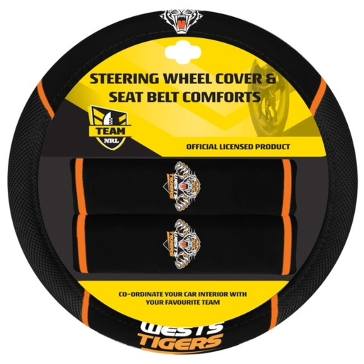 NRL West Tigers Steering Wheel Cover/Seat Belt Comforts - ACNRLTIGACC