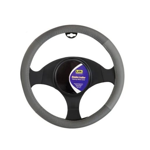 Ilana Steering Wheel Cover Genuine Leather Charcoal - 22/GENLCSWC