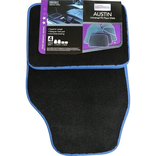 Streetwize Austin Universal Fit Floor Mats Set 4 Blue/Black - SW810