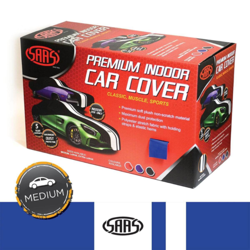 SAAS Car Cover Indoor Classic Medium 4.5m Blue w/ White Stripes - SC1021