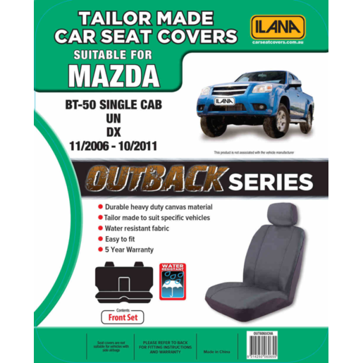 Ilana Outback Canvas Tailor Made 1 Row Seat Cover To Suit Mazda - OUT6065CHA