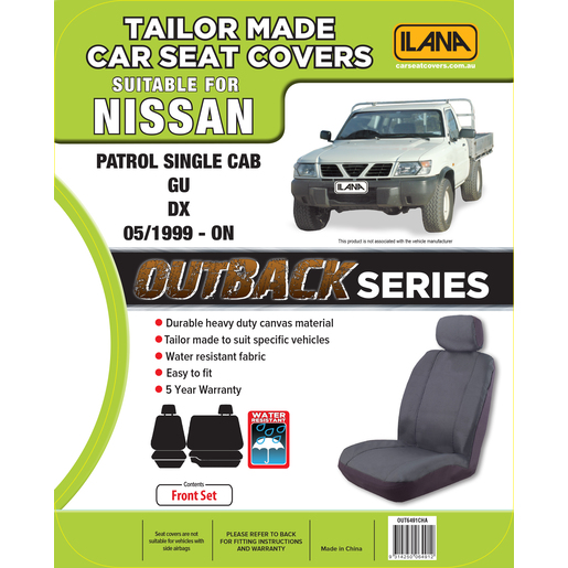 Ilana Outback Canvas Tailor Made 1 Row Seat Cover To Suit Nissan - OUT6491CHA