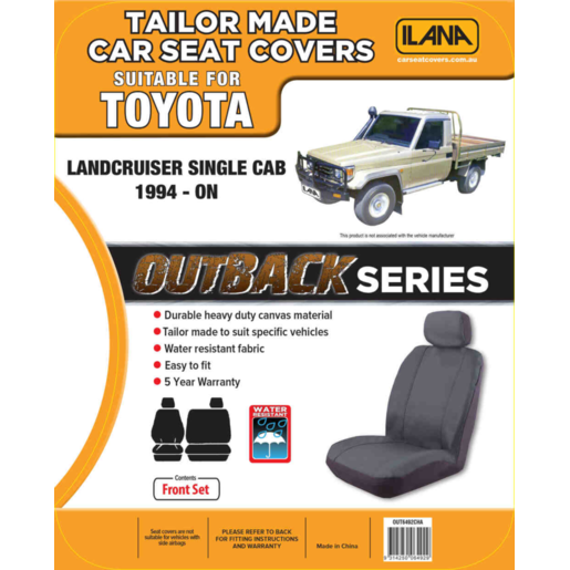 Ilana Outback Canvas Tailor Made 1 Row Seat Cover To Suit Toyota - OUT6492CHA