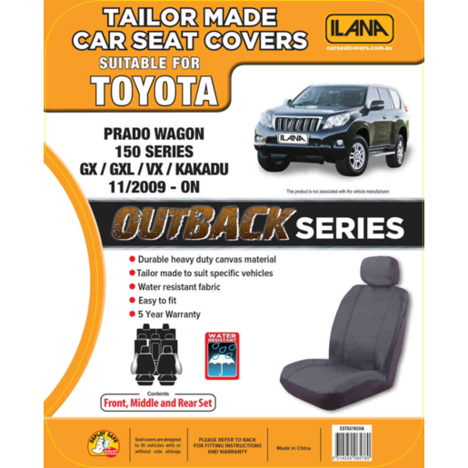 Ilana Outback Canvas Tailor Made 3 Row Seat Cover To Suit Toyota - OUT6578CHA