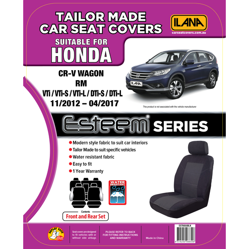 Ilana Esteem Tailor Made 2 Row Seat Cover To Suit Honda - EST6655BLK