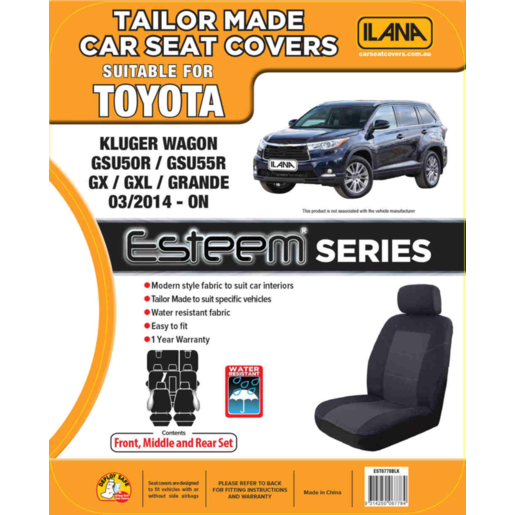 Ilana Esteem Tailor Made 3 Row Seat Cover To Suit Toyota - EST6778BLK