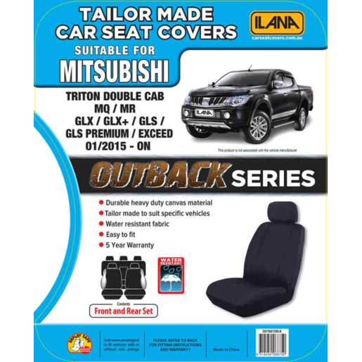 Ilana Outback Canvas To Suit Mitsubishi Triton MQ Double Cab - OUT6875BLK