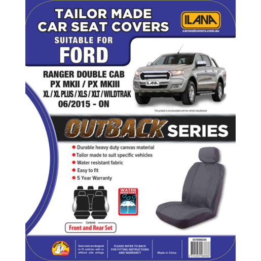 Ilana Outback Canvas Tailor Made 2 Row Seat Cover To Suit Ford - OUT6886CHA