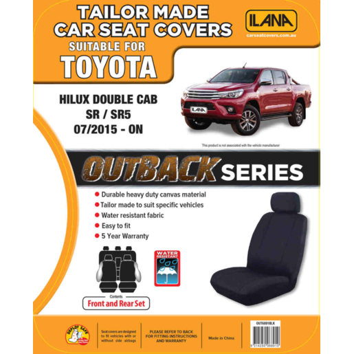 Ilana Outback Canvas Tailor Made 2 Row Seat Cover To Suit Toyota - OUT6891BLK