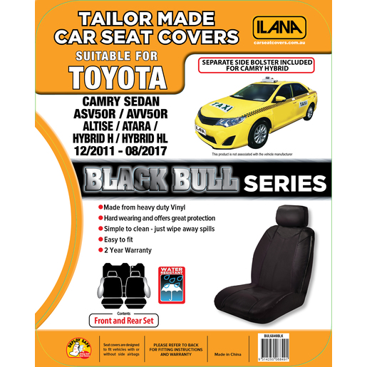 Ilana Black Bull Tailor Made Seat Cover To Suit Toyota - BUL6849BLK