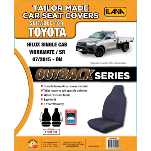 Ilana Outback Canvas Tailor Made 1 Row Seat Cover To Suit Toyota - OUT6905BLK