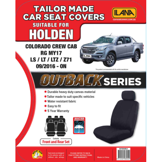 Ilana Outback Canvas Tailor Made 2 Row Seat Cover To Suit Holden - OUT6945BLK