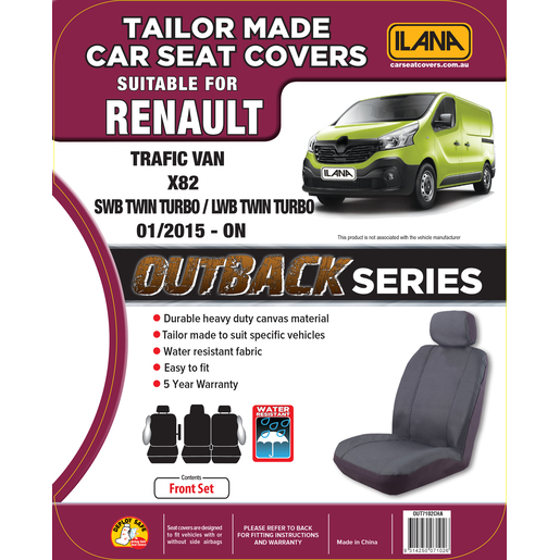 Ilana Outback Canvas Tailor Made 1 Row Seat Cover To Suit Renault - OUT7102CHA