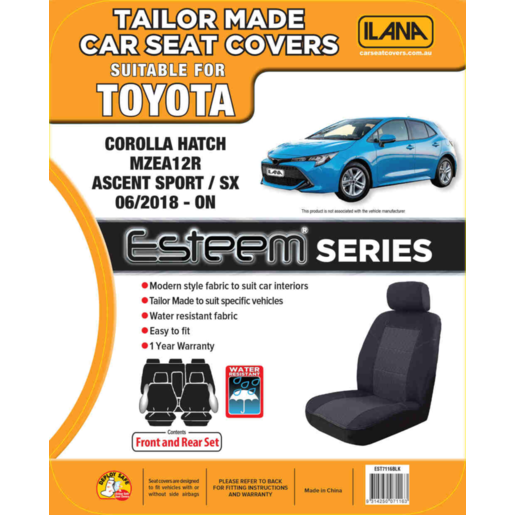 Ilana Esteem Tailor Made 2 Row Seat Cover To Suit Toyota Corolla - EST7116BLK