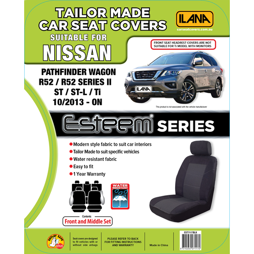 Ilana Esteem Tailor Made 2 Row Seat Cover To Suit Nissan - EST7117BLK