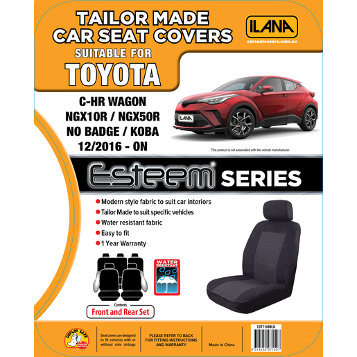 Ilana Esteem Tailor Made 2 Row Seat Cover To Suit Toyota - EST7150BLK