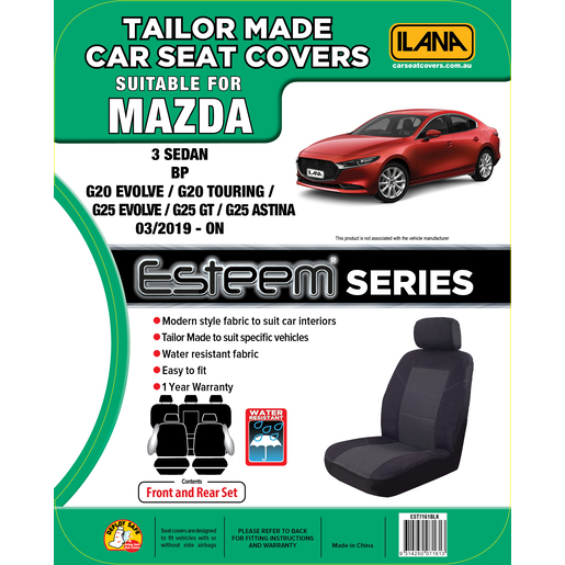 Ilana Esteem Tailor Made 2 Row Seat Cover To Suit Mazda - EST7161BLK