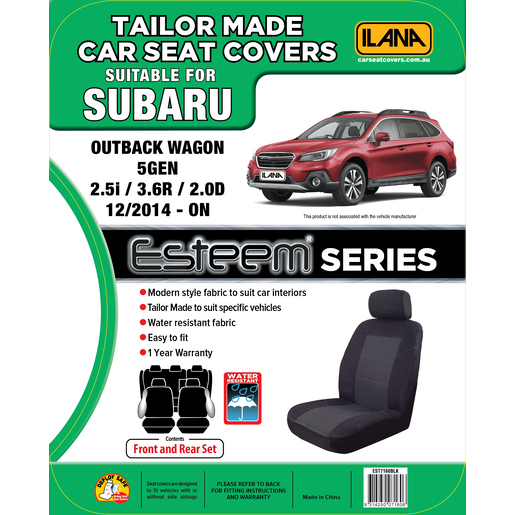 ESTEEM TAILOR MADE 2 ROW SEAT COVER PACK TO SUIT SUBARU OUTBACK WAGON 5TH GEN (2.5i / 3.6R / 2.0D) 12/2014 - ONWARDS