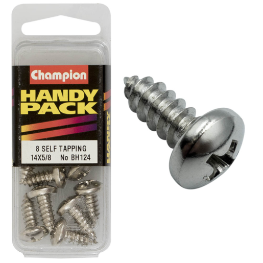 Champion Packs Self Tapp Screws Pan-Phillips 6.3 x 16mm Nickel Plated - BH124