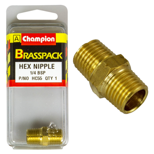 Champion 1/4" BSP Hex Nipple Blister - HC55