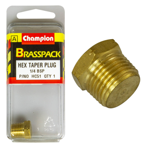 Champion 1/4" BSP Hex Taper Plug Blister - HC51