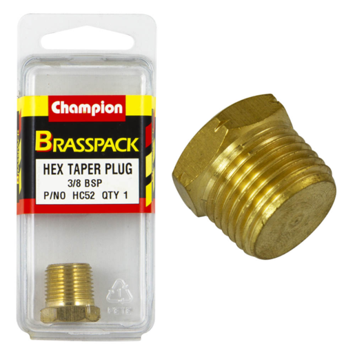 Champion 3/8" BSP Hex Taper Plug Blister - HC52