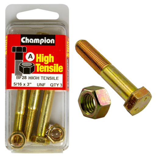 Champion Blister Bolt & Nut 5/16 x 3" UNF - BF28