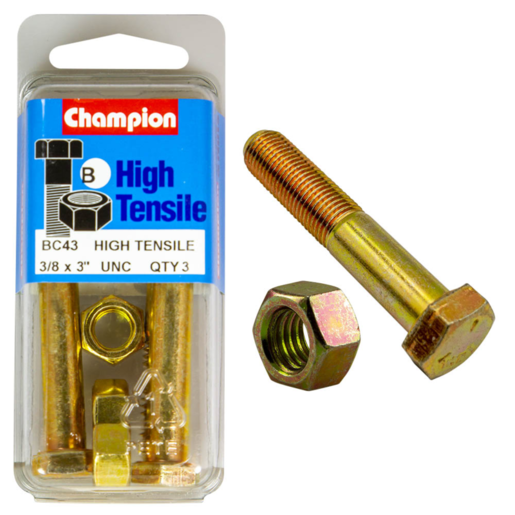 Champion Blister Bolt & Nut 3/8 x 3" UNC - BC43