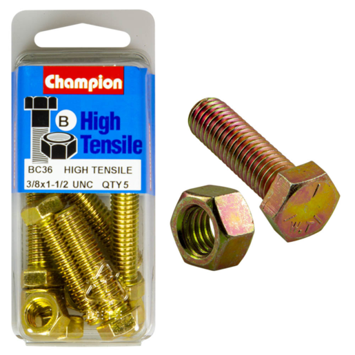 Champion Blister Set Screw & Nut 3/8 x 1-1/2" UNC - BC36