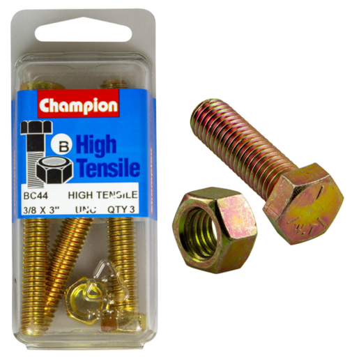 Champion Blister Set Screw & Nut 3/8 x 3" UNC - BC44