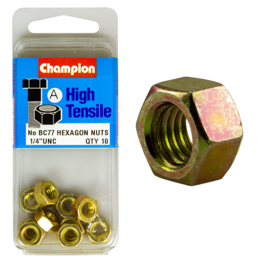 Champion Blister Hexagon Nut 1/4" UNC Nuts - BC77