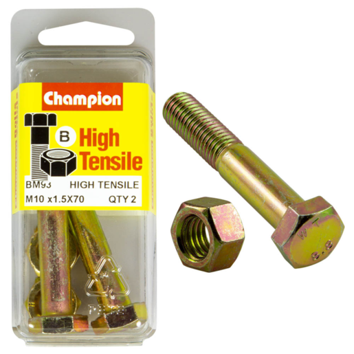 Champion Blister Bolt & Nut M10 x 70mm - BM93