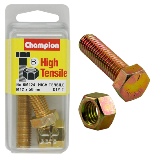 Champion Blister Set Screw & Nut M12 x 50mm - BM124