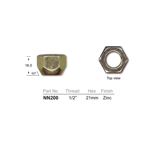 NN200-5 STD. WHEEL NUT TAPERED 1/2IN 21MM HEX