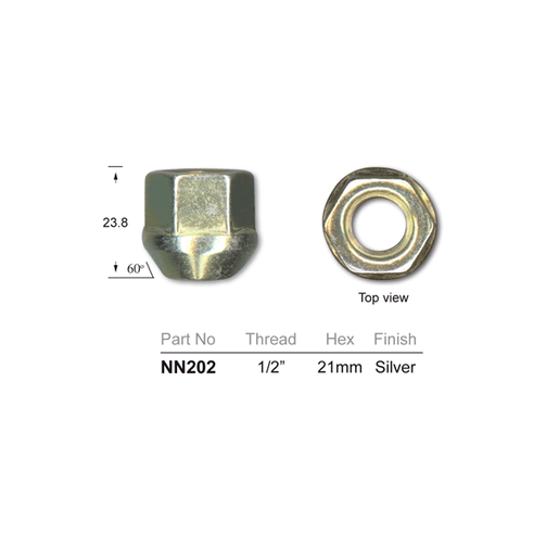 NN202-5 WHEEL NUT BULGE TAPER 1/2IN 21MM HEX